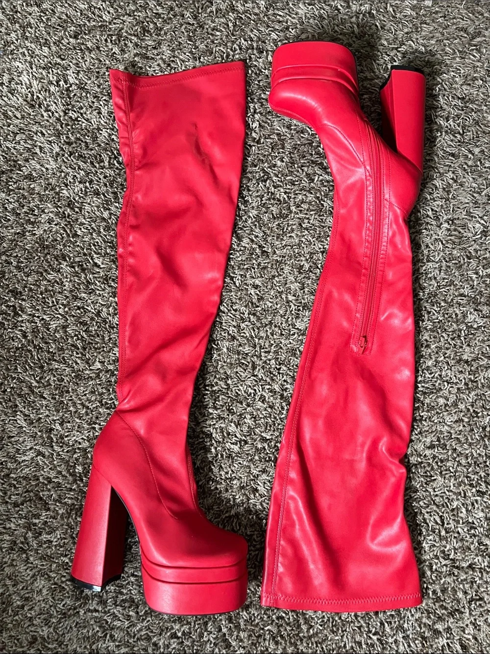 Red Over-the-Knee Platform Boots - Women